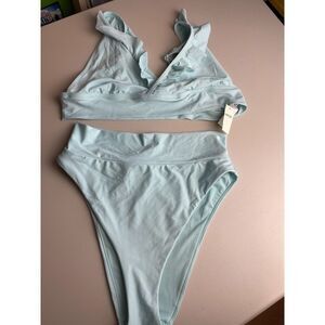 Aerie Real Good Ruffle Bikini Set – Light Blue – Size L (NWT)